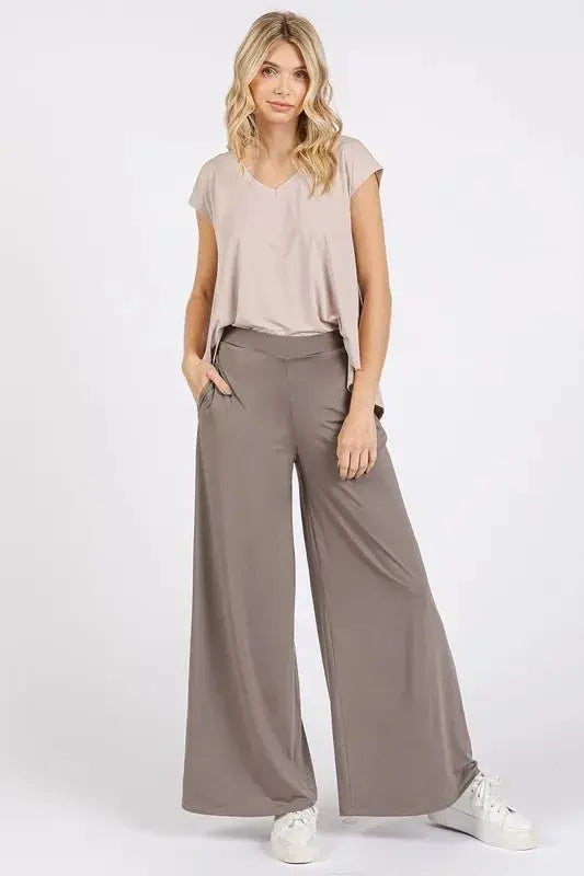 Mittoshop Yoga Air Stretch Elastic Waist Wide Leg Pants - Love Salve